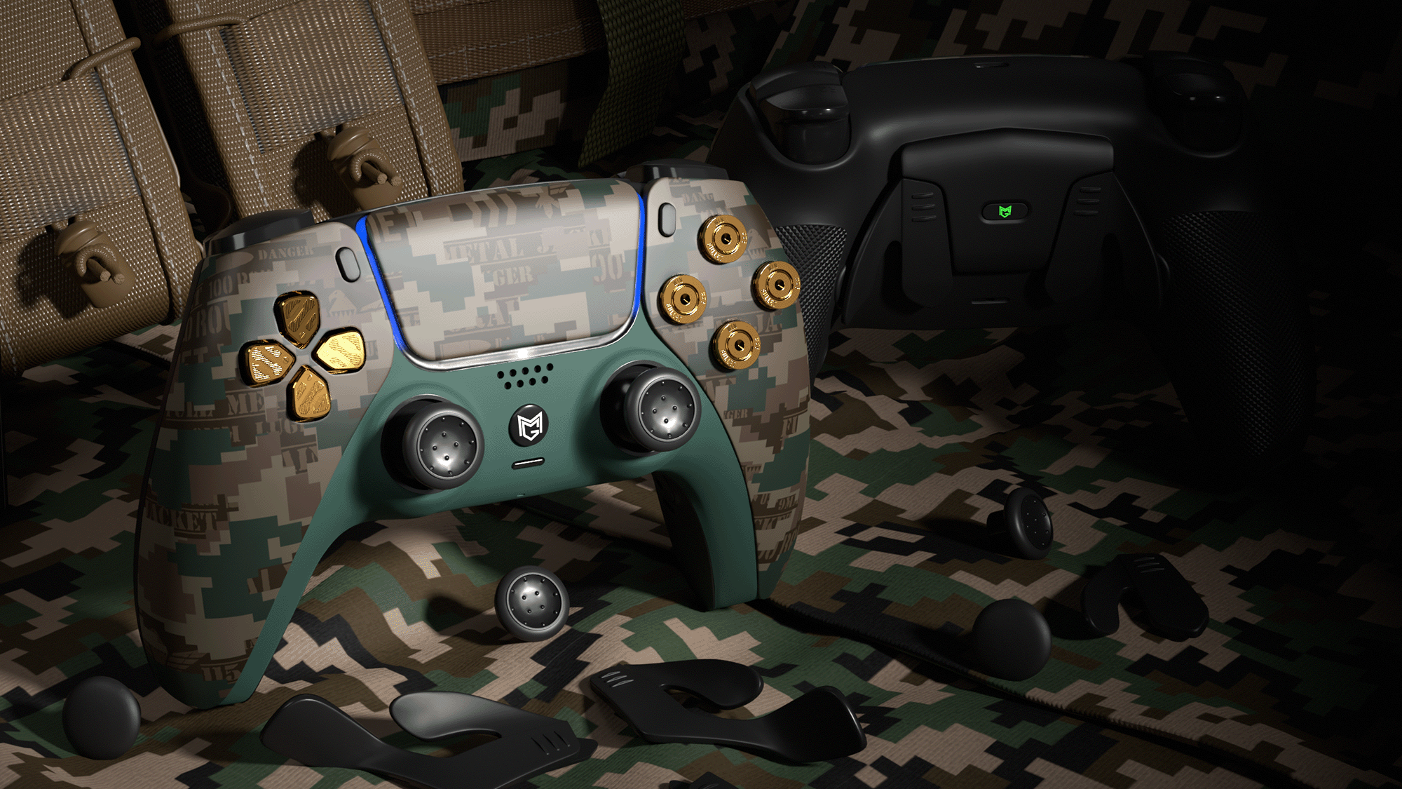 MERKA.G PS5 Dualsense Custom Controller FusionX Military Model Back Button Back Paddle カスタムコントローラー 背面ボタン 背面パドル